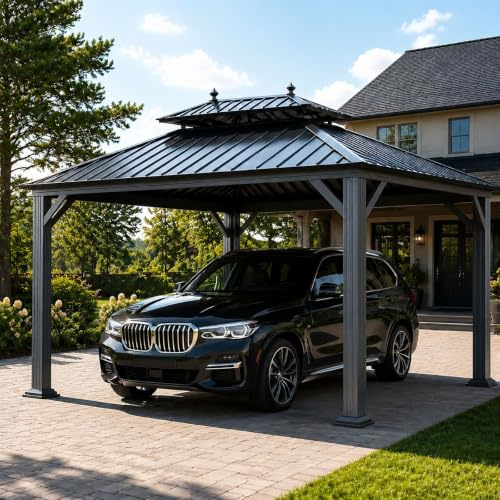 Abri Voiture Robuste Aluminium avec Toit Imperméable