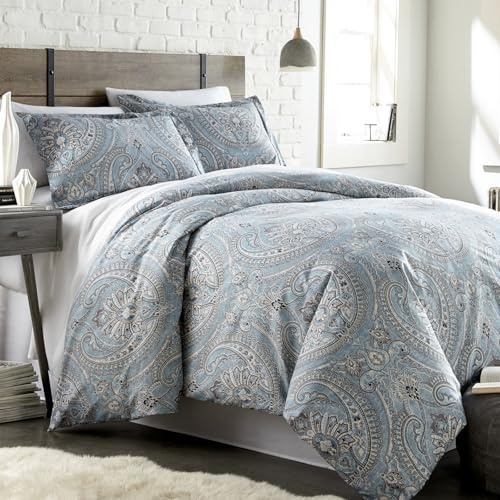Southshore Fine Living, Inc. Pure Melody, 3 Piece Oversized Paisley Duvet Cover Set, Pet Hair Resistant Queen / Full Size Duvet Cover, Breathable Easy Care Microfiber, 2 Pillow Shams, Full/Queen, Aqua