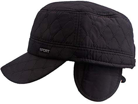 Sporty Herren Winter Army Military Flat Cap mit Ohrenklappen Wintermütze