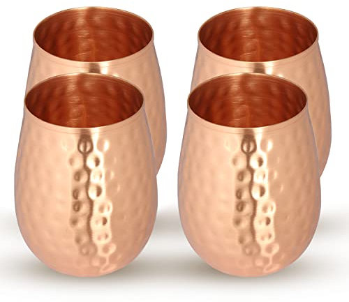 Zap Impex - Juego de 4 Copas de Vino de Cobre Macizo, martilladas Moscow Mule Copper Tumbler