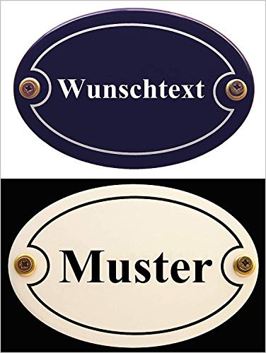 Wetterfestes Emaille Türschild oval mit Wunschtext 15x10 cm