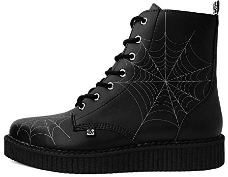 T.U.K. Black TUKskin Spiderweb Glow Creeper Boots for Men & Women, 7 Eye Pointed Lace Up Boot US 10 Women/8 Men
