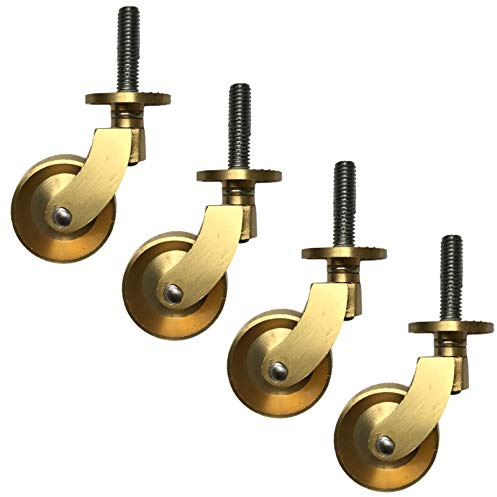 Swivel Castor Wheels Solid Brass Caster,Furniture Antique Caster,Wheel Diameter 32mm,Moving Caster Wheels,Retro Style,Vintage Castors for Furniture,Load 100kg,with M8x30mm Threaded Rod