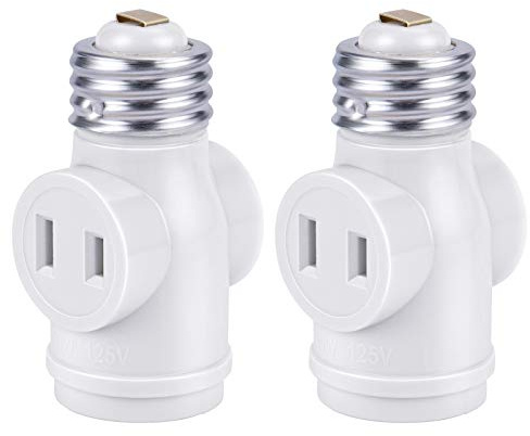 DiCUNO UL Listed E26 to 2 Polarized Outlet Socket Adapter, Standard (Medium) E26 Base Light Bulb to 2-Prong Outlet Plug Splitter Converter, White, 2-Pack