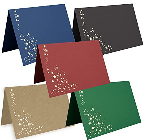 Faltkarten DIN B6 - Fabrenmix-Paket 1 mit goldenen Metallic Sternen - 25 Stück - 11,5 x 17 cm - blanko für Drucker geeignet Ideal für Weihnachtskarten - Marke: NEUSER FarbenFroh