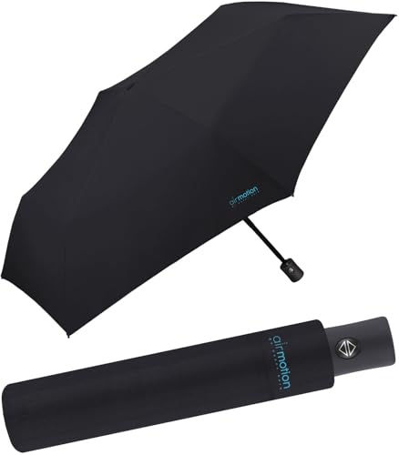 happy rain Air Motion - 174 Gramm Taschenschirm mit Auf-Zu-Automatik superleicht - Black