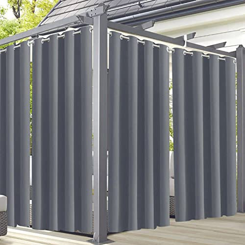 Famibay Outdoor Vorhänge Wasserdicht Vorhang Blickdicht Outdoor Verdunklungsvorhänge mit Ösen Grau Outdoorvorhänge Sichtschutz Sonnenschutz Vorhang für Balkon Terrasse Pavillon Garten