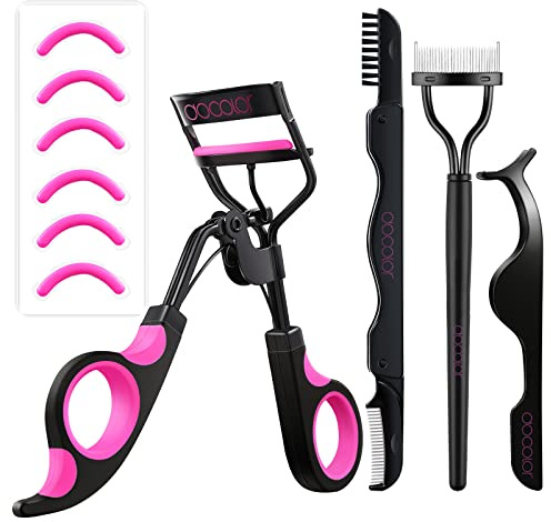 Docolor 4 in 1 Lash Curler with 6 Extra Silicone Refill Pads - Professional Eyelash Extension Kit - No Pinching Face Eyelash Applicator - Fits All Eye Shapes