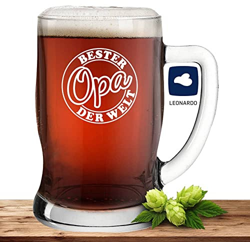 Leonardo Bierseidel Opa ist der Beste - Bierkrug 0,5l mit Laser-Gravur - Geschenk zum Vatertag, Geburtstag, Weihnachten, Motiv Siegel Bester Opa der Welt