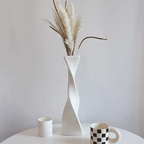 Cutfouwe Keramik Vase Weiß - Modern für Pampasgras, Handmade Boho Deko, 40Cm Hoch Schmal für Tischdeko/Hochzeit