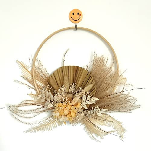 KKTHDM Couronne de fleurs séchées bohème faite à la main - Décoration naturelle pour porte, fenêtre, mur, cheminée, mariage, couronne de porte toute l'année