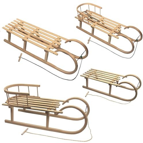Slittino per corna in legno con guinzaglio, slitta per bambini, con schienale, diverse misure (100 cm con schienale)