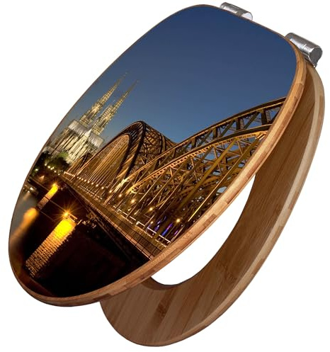 banjado Design WC Sitz Bambus Absenkautomatik 45,8x37,5cm - Toilettendeckel mit Absenkautomatik Holz - hochwertiger Bambus Klodeckel - WC-Sitz für gängigen Toiletten - Motiv Köln