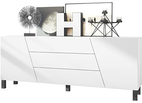 Vladon Sideboard Houston, Made in Germany, Kommode mit 2 Türen und 3 Schubladen, Korpus Weiß matt, Fronten Weiß matt (178 x 69,5 x 38,5 cm)
