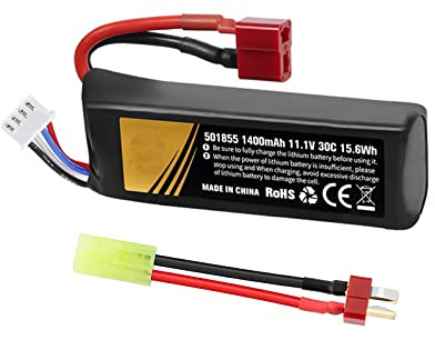 1400 mAh 30 C Airsoft Akku 11,1 V wiederaufladbarer Akku Lipo Hobby mit Mini-Anschluss Tamiya & JST XH für Airsoft Model Guns Rifle RC Car Drohne Batterien mit T Filk to Mini Tamiya Kabel