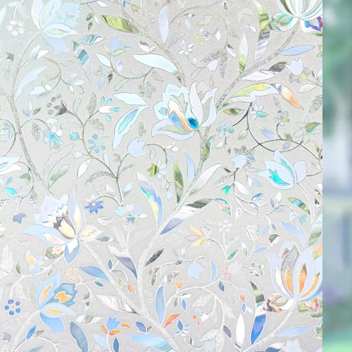 DOWELL Rainbow Window Film Privacy for Glass Windows, Tulip 60x400cm | 3D Decorative Stained Window Glass Film Static Cling, Opaque Frosted Stickers No Glue Anti UV for Home, Kitchen