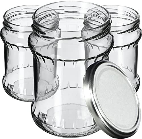 KADAX Bocaux de 500 ml, Pots en Verre avec Couvercle Hermétique de 82mm pour la Conservation des Aliments, Idéals pour Confitures et Miel (Argenté, Lot de 24)