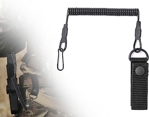 KAPSING Tactical Lanyard, Schwarz Spirale Schlüsselring, Elastisch Angeln Lanyards, Tactical Lanyard Für pfefferspray Pistole, Security ausrüstung, Ausziehbar auf 120 cm