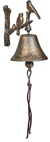 Relaxdays Campanella da Parete in Ghisa, Campana da Appendere, con Corda, Design Vintage, HLP 20 x 10 x 13 cm, Bronzo