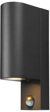 Outdoor Wall Light 'Tetje' dimmable with Motion Detector (Modern) in Black Made of Aluminium (2 Light Sources, GU10) from PRIOS | Wall lamp for Exterior/Interior Walls, House, Terrace und Balcony
