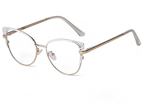 ADEWU Gafas Sin Graduación con Filtro Luz Azul Mujer Ojo de Gato Metal Montura Completa Retro Falsas Gafas para Oficina Diario