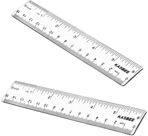 Plastic Rulers, 6 Inch Ruler, Clear Measuring Tool for Student School Office, Inches and Centimeters, Pack of 2