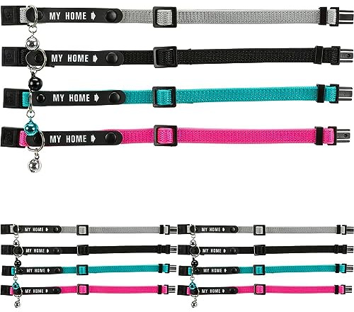 Trixie Katzenhalsband mit Adresslasche, Nylon, farblich Sortiert (Packung mit 3)