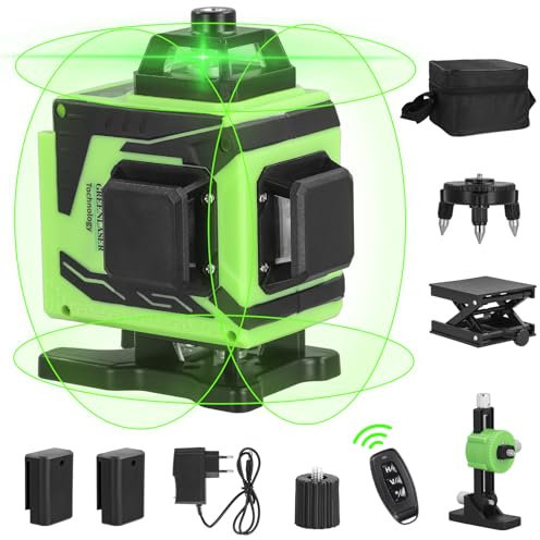 Kreuzlinienlaser 16 Linien,4D X 360° Laser Wasserwaage,Linienlaser Mit Stativ,App/Fernsteuerung, 2 * Wiederaufladbare Batterien 6000Mah,Rotationslaser Selbstnivellierend,Laser Nivelliergerät Grüner