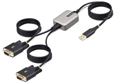 StarTech.com 13ft/4m 2-Port USB to Serial Adapter Cable, COM Retention, FTDI, USB-A to DB9 RS232, Changeable DB9 Screws/Nuts