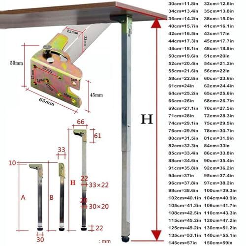 SATRJT Tischbeine, 30–150 cm, verstellbare Schreibtischbeine, klappbare Möbelbeine, Teleskop-Beine, Frühstücksbar, Esstischbeine, Edelstahl, DIY-Möbel, Tischbeine (Dicke: Silber, Größe: 61 cm)