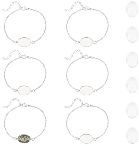 UNICRAFTALE About 12 Sets Bracelet Bezel Settings Stainless Steel Bracelets Cabochon Blank Tray Bangles Oval Glass Cabochons Blank Link Bracelet for Summer Gifts Crafting DIY Bracelet Making