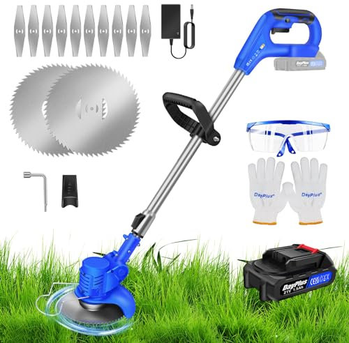 Banas Cordless Grass Trimmer - Electric Lawn Trimmer/Edger for Flower Beds & Lawns – 21V Battery, Extendable Telescopic Handle, 12x Blades, Rotating/Swivel Head, Flower Guard