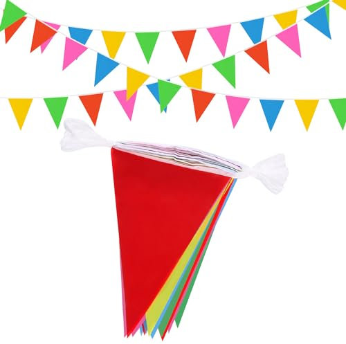 50M/164ft Multicolor Bunting Banner, 100pcs Fabric Triangle Banners for Indoor Outdoor Birthday Baby Shower Wedding Garden Home Party Decorations