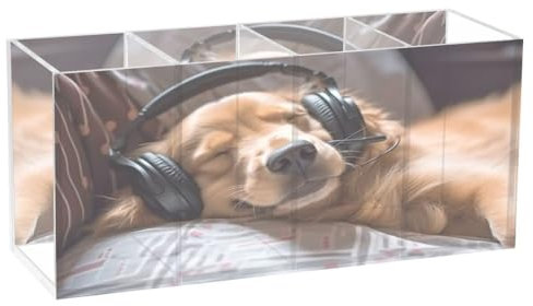 JUMBEAR Leisure Golden Retriever Acryl-Stiftehalter, 4 Fächer, transparenter Stiftebehälter – Schreibtisch-Schreibwaren-Aufbewahrung, Make-up-Pinselhalter für den Schreibtisch, Acryl-Organizer,