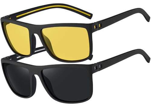 Polarised Sunglasses Mens Womens UV Protection Lightweight Sports Shades | Square TR90 Frame,Anti-Slip,Anti-Glare,For Fishing,Driving,Hiking,Cycling,Golf,Travel Beach Essentials,Night Driving Glasses
