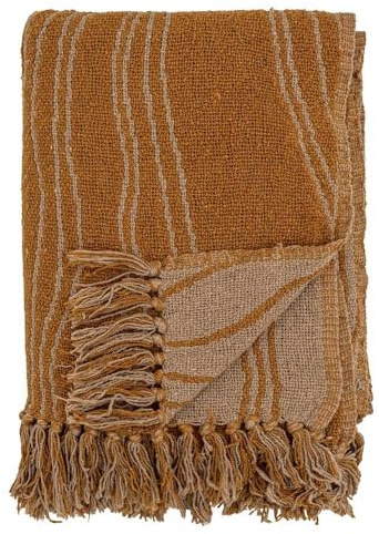 Bloomingville Hochwertige Tagesdecke 160x130 cm – Vielseitige Kuscheldecke aus recycelter Baumwolle, ideal als Sofadecke, kuschelig weich und pflegeleicht (Orange)
