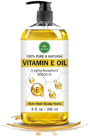 SAHAK Natural Vitamin E Oil, 100% Pure, Cold Pressed, 60,000 IU, Hexane-Free and GMO Free, Vitamin E Oil for