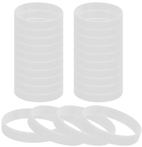 PATIKIL Silicone Rubber Bracelets, 24 Pcs Solid Color Blank Stretch Wristbands Sports Elastic Rubber Bands for Men Women Adults Teen Party Favors, White