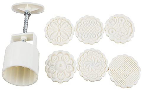 mooncake Mould Hand Press Mooncake Mooncake Set with 6 Style Round 75g Flower Stamps Hand-Pressed DIY Fondant Moon Cake Mould Pastry Tool
