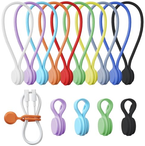 tounee Multifunktionale Magnet Kabelbinder, Wiederverwendbare Silikon Magnetische Kabelbinder, 2 Größen Magnetic Cable Ties(4x 7,5 cm + 4x 19,5 cm) -für Kabelmanagement und Organisieren- Farbmix（8）