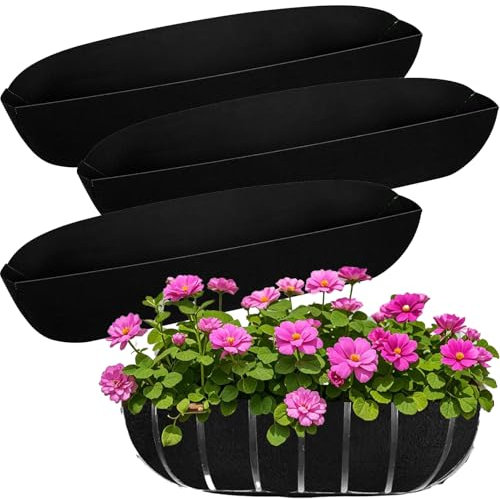 FREE3VITA 3 Pcs Hanging Basket Liners, 36 inch Felt Trough Planter Liners for Wall Planters, Garden Wall Basket Liner for Troughs, Black Non-Woven Fabric for Vegetables Pot, Fence Flower