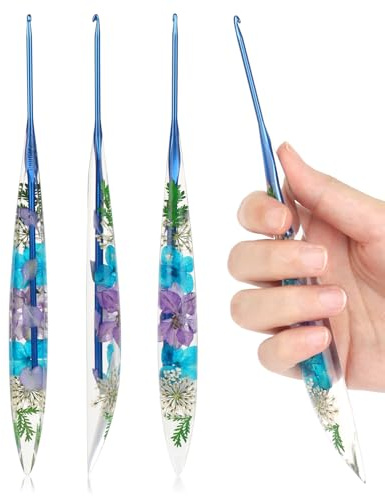 Coopay 1 stk Häkelnadel 2,5mm, Weichen Griff Häkelnadeln mit Funkelndem Blumenmuster, Ergonomische Häkelnadel Harz für Arthritis, Premium Konische Häkelnadeln für Anfänger & Profis Häkeln - 2,5mm