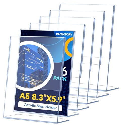 Fhintory Espositore Acrilico A5, 6 Pezzi Cavalieri da Tavolo Trasparente Acrilico, Portacartello Forma di L per Ufficio, Ristorante, Hotel, Negozio, Mostra
