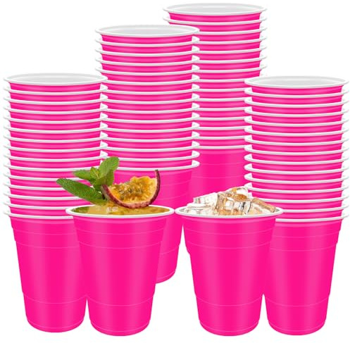 60Pcs 16oz Rose Pink Plastic Cups Reusable Plastic Party Cups for Drinking | 16oz /470ml, Large Capacity, Stackable and Lightweight, Sturdy Colored, Perfect for Party Birthday