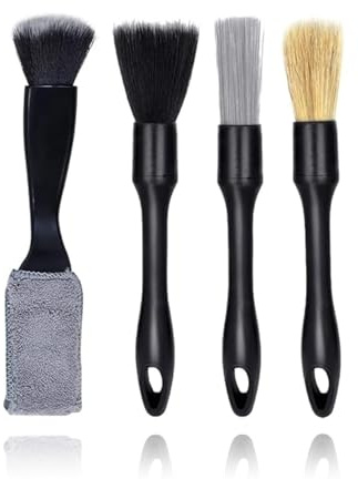 JUKOTA 4 Stück Auto Reinigung Pinsel Set,Ultra weiches Car Detailing Bürste,Wildschwein Auto Staubbürste,Auto Reinigungsset Innenraum Reinigungspinsel Detailing Pinsel für die Reinigung Innen/Außen