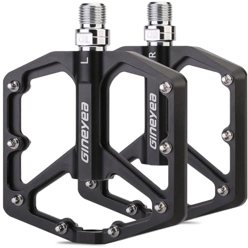 Gineyea Bike Pedals, Universal Fit Bicycle Pedals Aluminum 9/16 Sealed Bearing Lightweight Wide Flat Platform for Road Mountain BMX MTB Bike