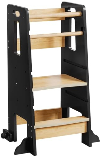Yorbay Tour d'apprentissage à partir de 1 an : Tour d'observation Montessori réglable en hauteur sur 3 niveaux avec protection anti-basculement - Solide et élégant Tour d'apprentissage pour enfants