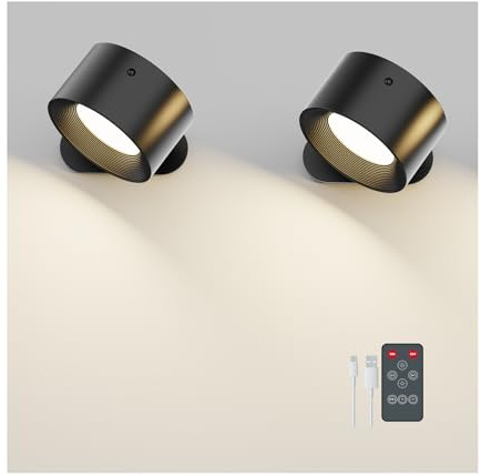 Rechargeable Wall Lights Wall Lamp, 2200mAh Battery Powered Wall Lights Indoor, 3 Color Temps With Remote And Touch Control LED Wall Light, 360°Rotation Dimmable Cordless Wireless Lights for Wall