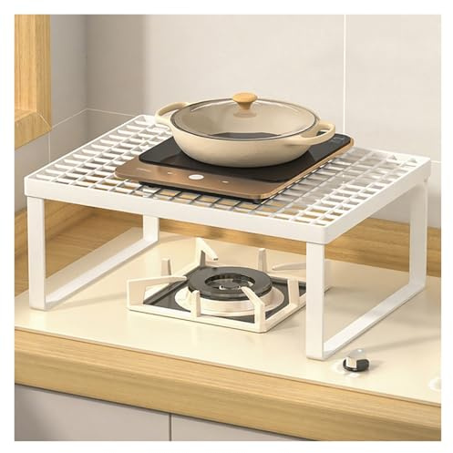 kochfeld abdeckung Großes Metall-Hochregal, Carbonstahl-Gasherd-Abdeckplatte schwarz-weiß, gelochte Induktionsherd-Halterung für Haus & Wohnmobil(White,43x27x15cm/16.9x10.6x5.9in)