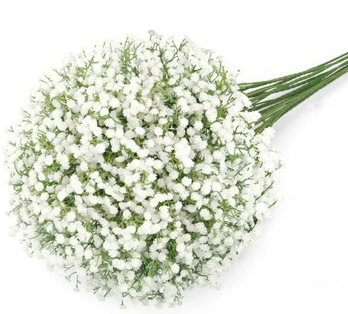 Woltoy 9 Stück Kunstblumen Wie Echt, Weiß Schleierkraut Künstlich, Füllmaterial Künstliche Blumen für Brautstrauß, Gestecke und Bastelbedarf